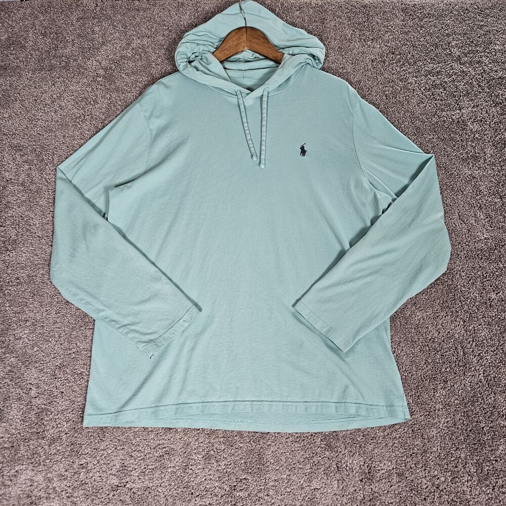 Polo Ralph Lauren Shirt Men's Large Pale Turquoise Hooded Tee Casual Minimalist